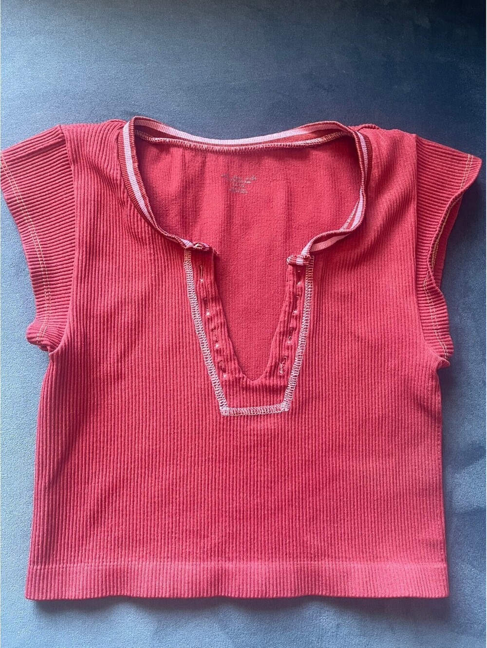 Out From Under x UO Go For Gold Top Sz M Dark Red Ribbed Crop Short Sleeve Retro